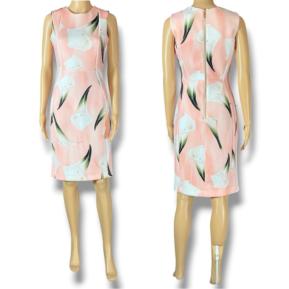 Sleeveless Pink Calla Lily Midi Dress - Picture 2 of 13